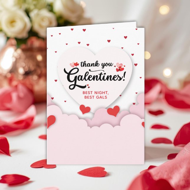 Tarjeta De Agradecimiento Día de Galentines doblado (Galentines Thank You Card for your besties.)