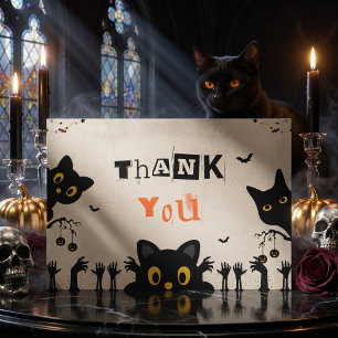 Tarjeta De Agradecimiento Día de Halloween de Gato Negro Lindo