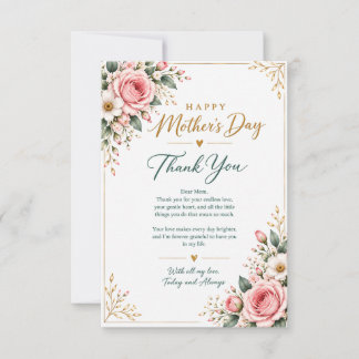 Tarjeta De Agradecimiento Día de la Madre Floral Elegante | día de la madre