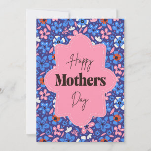 Tarjeta De Agradecimiento Día de las Madres Flores Ditsy Rosadas y Azules