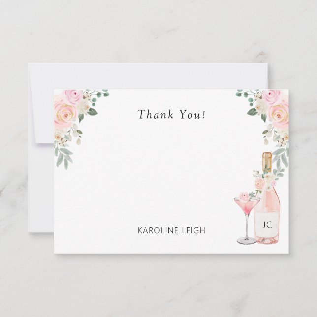 Tarjeta De Agradecimiento Día de Rosé para Despedida de Soltera (Anverso)