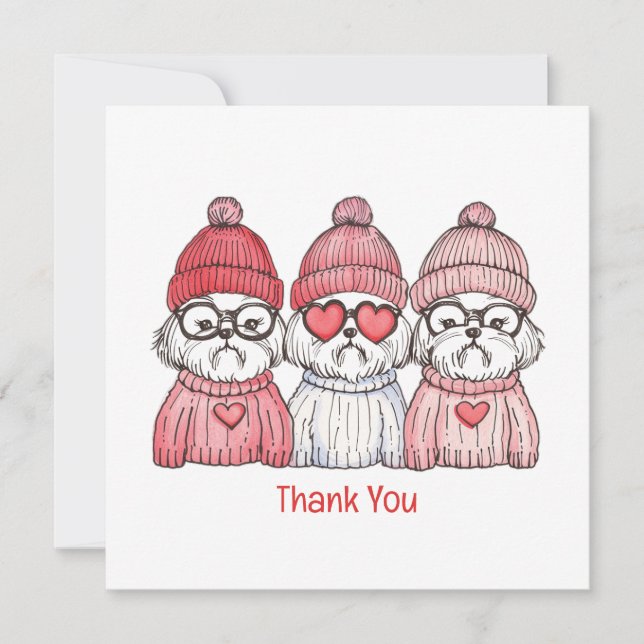 Tarjeta De Agradecimiento Día de San Valentín Perros Shih Tzu (Anverso)