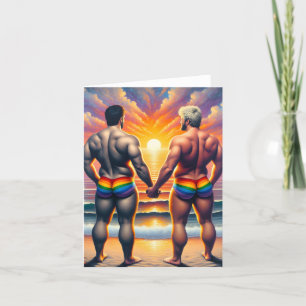 Tarjeta De Agradecimiento día gay lgbtq en la playa arcoíris el amor es amor