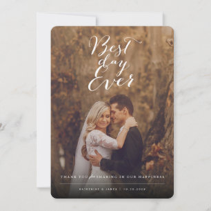 Tarjeta De Agradecimiento Día más Feliz Letra Estilosa Foto Boda Moderna
