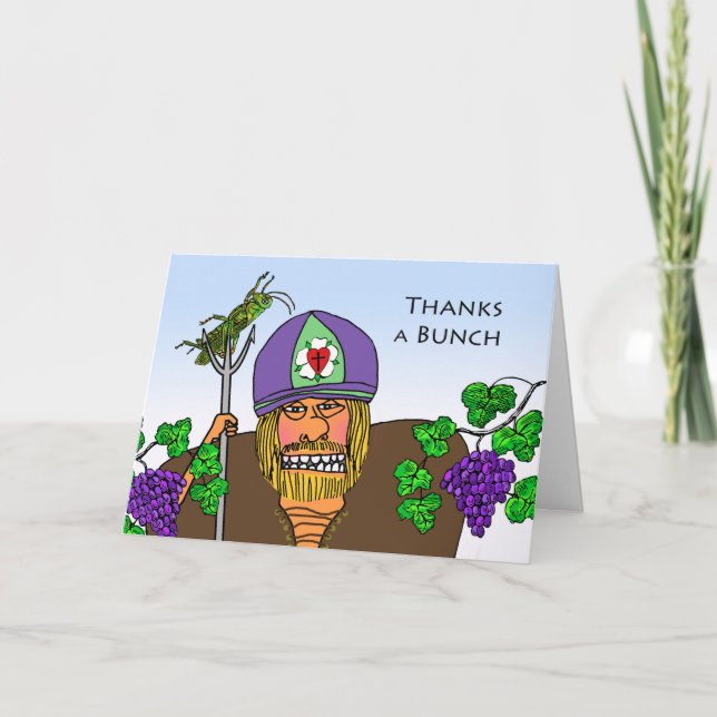 Tarjeta De Agradecimiento Día, saltamontes y uvas del St. Urho feliz (Anverso)