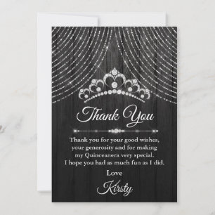 Tarjeta De Agradecimiento Diadema de Quinceañera de Diamante Negro de Plata