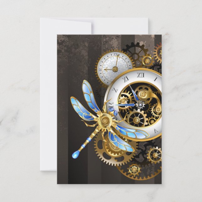 Tarjeta De Agradecimiento Diales de Steampunk con libélula (Anverso)