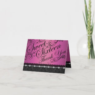 Tarjeta De Agradecimiento Diamante rosa caliente y Damask dulce16 Gracias ta