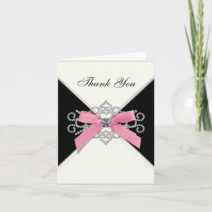 Tarjeta De Agradecimiento Diamantes Blancos Rosa y Negro Gracias