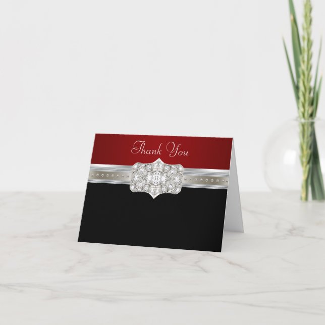 Tarjeta De Agradecimiento Diamonds Pearls Ruby Red Black Thank You Cards (Anverso)