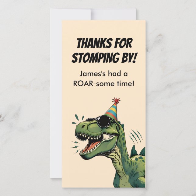 Tarjeta De Agradecimiento Días de cumpleaños de Dinosaurio Gracias Fiesta de (Anverso)