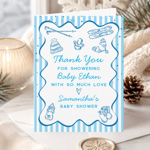 Tarjeta De Agradecimiento Dibujado a Mano Après Bebe Apres Ski Niño Baby Sho