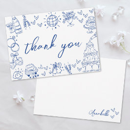 Tarjeta De Agradecimiento Dibujado a Mano Azul Caprichoso