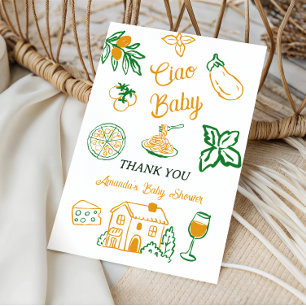 Tarjeta De Agradecimiento Dibujado a Mano Ciao Pizza y Pasta Italiana Baby S