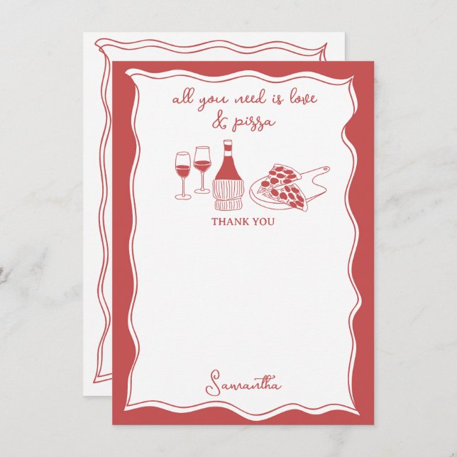 Tarjeta De Agradecimiento Dibujado a Mano Roja Fiesta de Despedida de Solter (Anverso / Reverso)