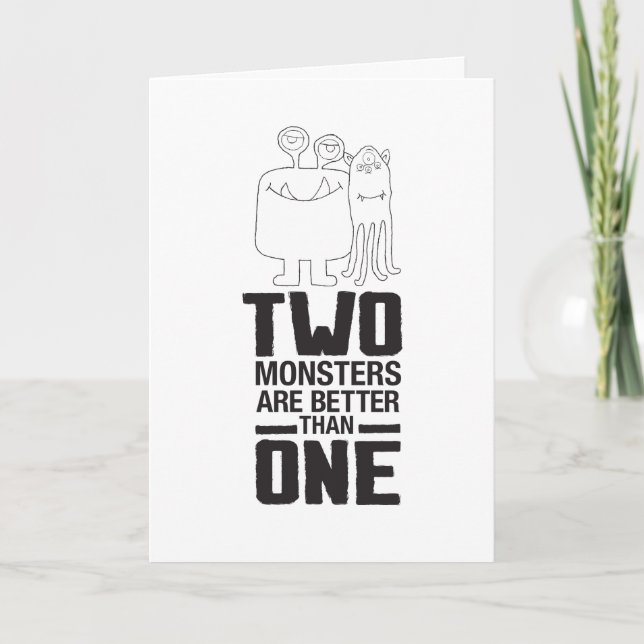 Tarjeta De Agradecimiento Dibujo a mano de dos monstruos arte de Halloween (Anverso)