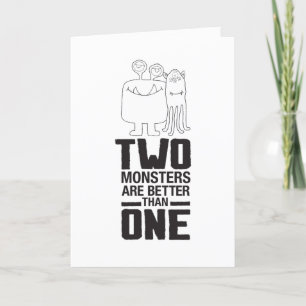 Tarjeta De Agradecimiento Dibujo a mano de dos monstruos arte de Halloween