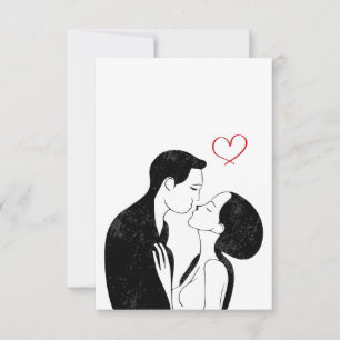 Tarjeta De Agradecimiento Dibujo Adorable Amor Corazón Pareja Romántica Beso