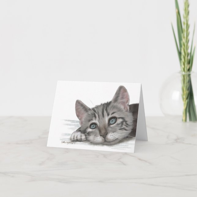 Tarjeta De Agradecimiento Dibujo animado de gatito atigrado lindo descansand (Anverso)