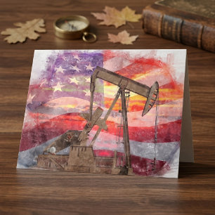 Tarjeta De Agradecimiento Dibujo Artístico de Pumpjack Patriótico al Atardec