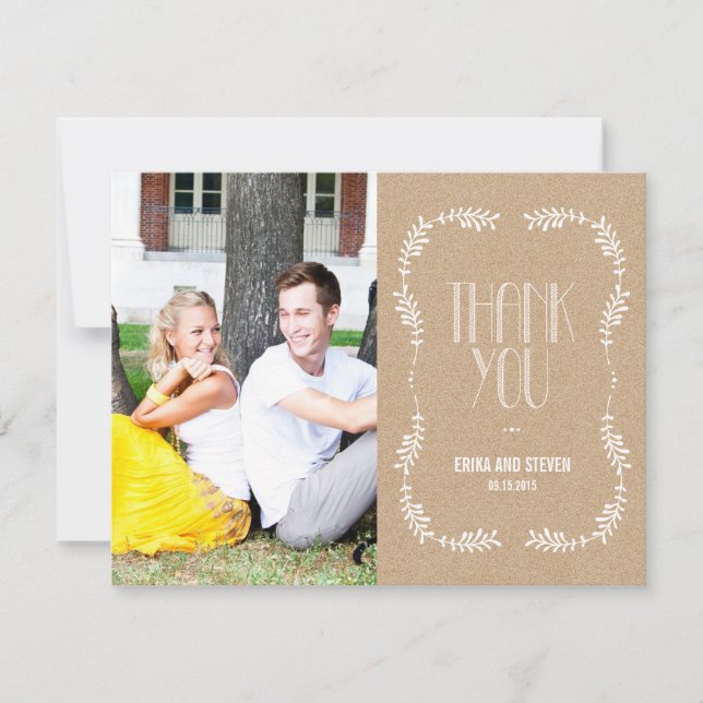 Tarjeta De Agradecimiento Dibujo con marco deja Boda foto gracias naves (Anverso)