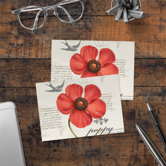 Tarjeta De Agradecimiento Dibujo de amapola roja vintage + tipografía victor
