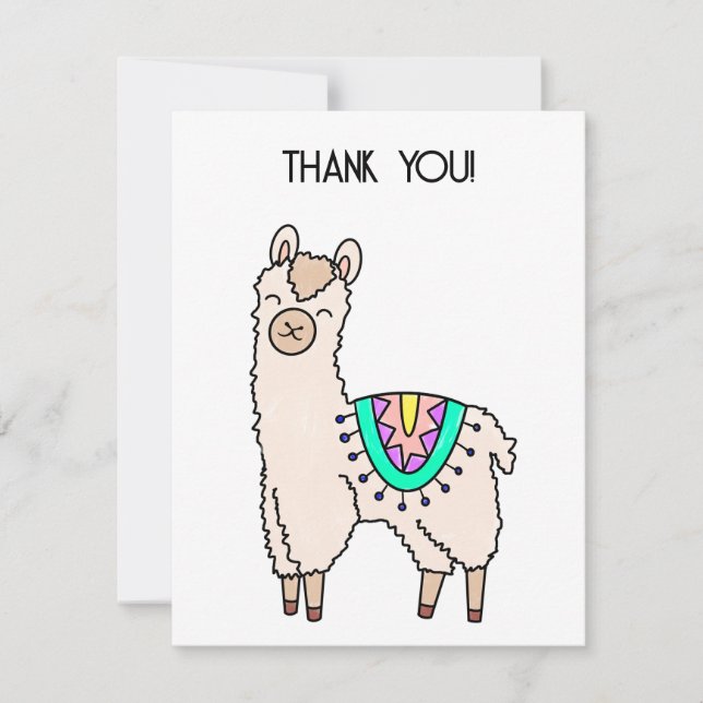 Tarjeta De Agradecimiento dibujo de animales personalizados de llama feliz s (Anverso)