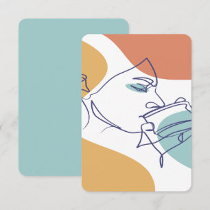 Tarjeta De Agradecimiento dibujo de arte de línea de póster de mujer bebiend