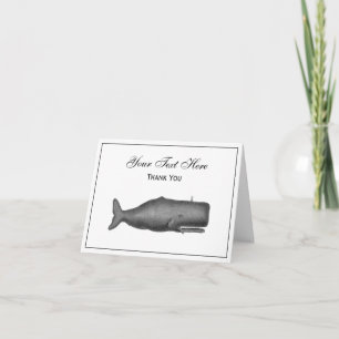 Tarjeta De Agradecimiento Dibujo de ballena del siglo XIX vintage N