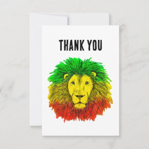 Tarjeta De Agradecimiento Dibujo de cabeza de león Rasta rojo amarillo verde