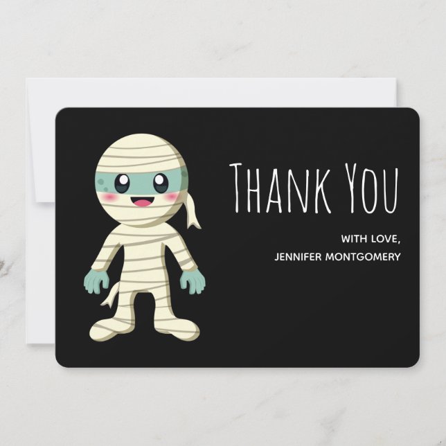 Tarjeta De Agradecimiento Dibujo de feliz momia en Halloween (Anverso)