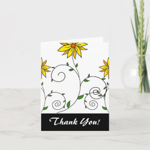 Tarjeta De Agradecimiento Dibujo de flores amarillas caprichosas y lindas