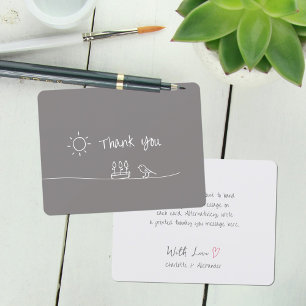 Tarjeta De Agradecimiento Dibujo de flores de pájaro solar minimalista gris