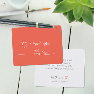 Tarjeta De Agradecimiento Dibujo de flores de pájaro solar naranja rojo mini