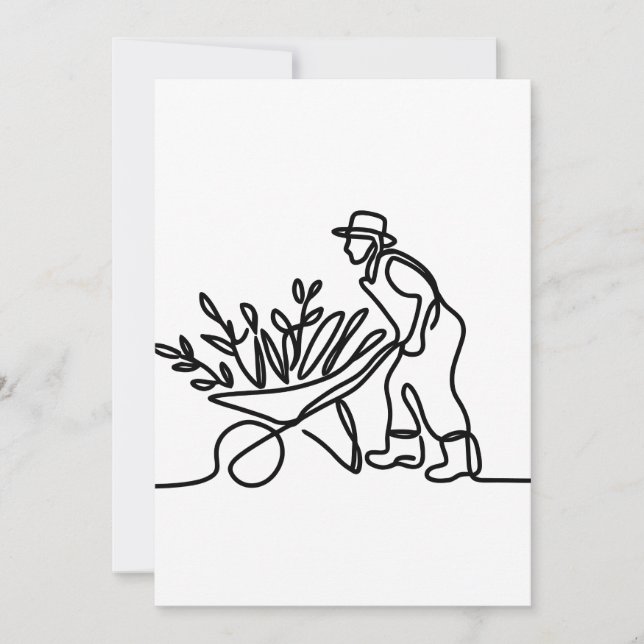 Tarjeta De Agradecimiento dibujo de línea de un agricultor o jardinero (Anverso)