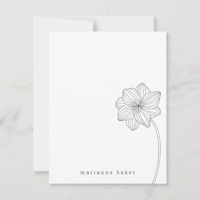 Tarjeta De Agradecimiento Dibujo de líneas florales personalizado Notecard (Anverso)