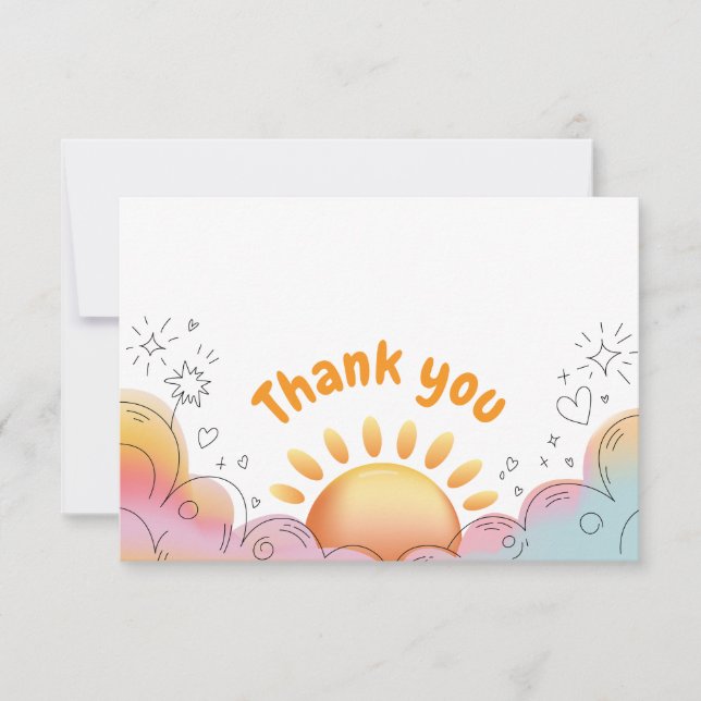 Tarjeta De Agradecimiento Dibujo de sol y destellos en acuarela adorable (Anverso)