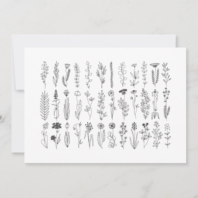 Tarjeta De Agradecimiento Dibujo De Tintas De Flores Y Hierbas (Anverso)