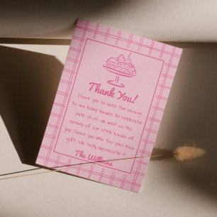 Tarjeta De Agradecimiento Dibujo De Un Bolón Rosa En El Baby Shower De Pan C