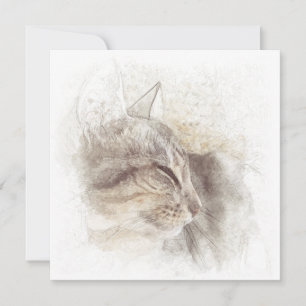Tarjeta De Agradecimiento Dibujo digital con lápiz de gato tranquilo