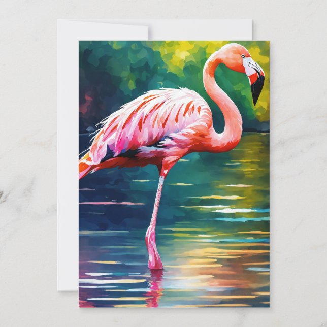 Tarjeta De Agradecimiento Dibujo gráfico de Flamingo Rosa en la acuarela (Anverso)