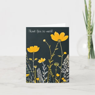Tarjeta De Agradecimiento Dibujo minimalista de flores amarillas y blancas