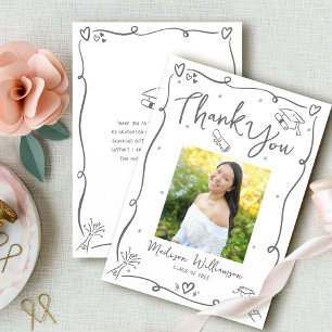 Tarjeta De Agradecimiento Dibujos a mano en gris Foto Graduación Blanco