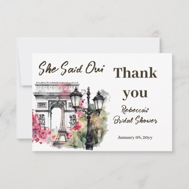 Tarjeta De Agradecimiento Dijo Que Oui Paris Bridal Shower Parich Brunch (Anverso)