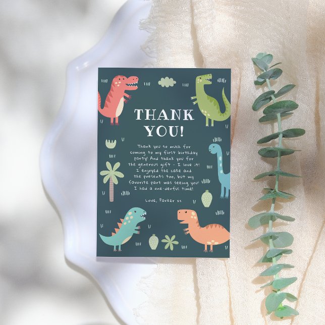 Tarjeta De Agradecimiento Dino Fiesta Cute Dinosaurios Fiesta de cumpleaños (Subido por el creador)