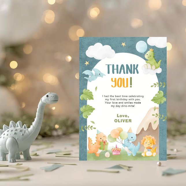 Tarjeta De Agradecimiento Dinosaur 1st Birthday Blue (Subido por el creador)