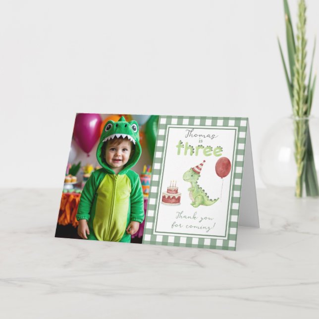 Tarjeta De Agradecimiento Dinosaur 3 Third Birthday thank You (Anverso)