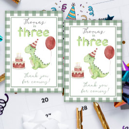 Tarjeta De Agradecimiento Dinosaur 3rd Birthday thank You
