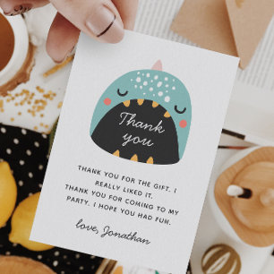 Tarjeta De Agradecimiento Dinosaur azul divertido. Cumpleaños de bebé / niño