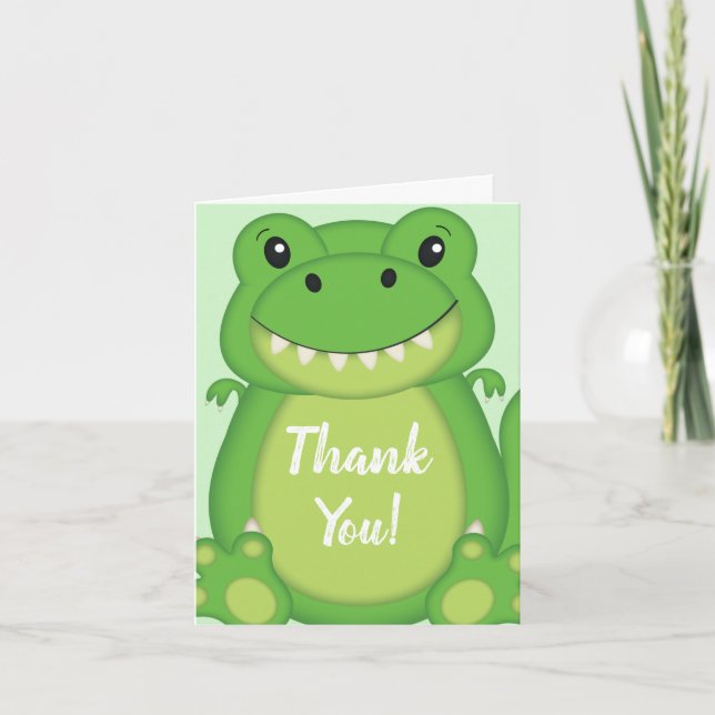 Tarjeta De Agradecimiento Dinosaur Baby Shower T-Rex (Anverso)